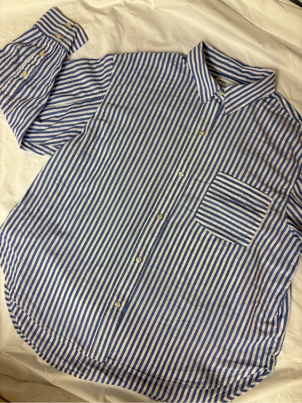 Sonoma Blue & White Vertical Striped Button-Down Shirt | Women’s XL